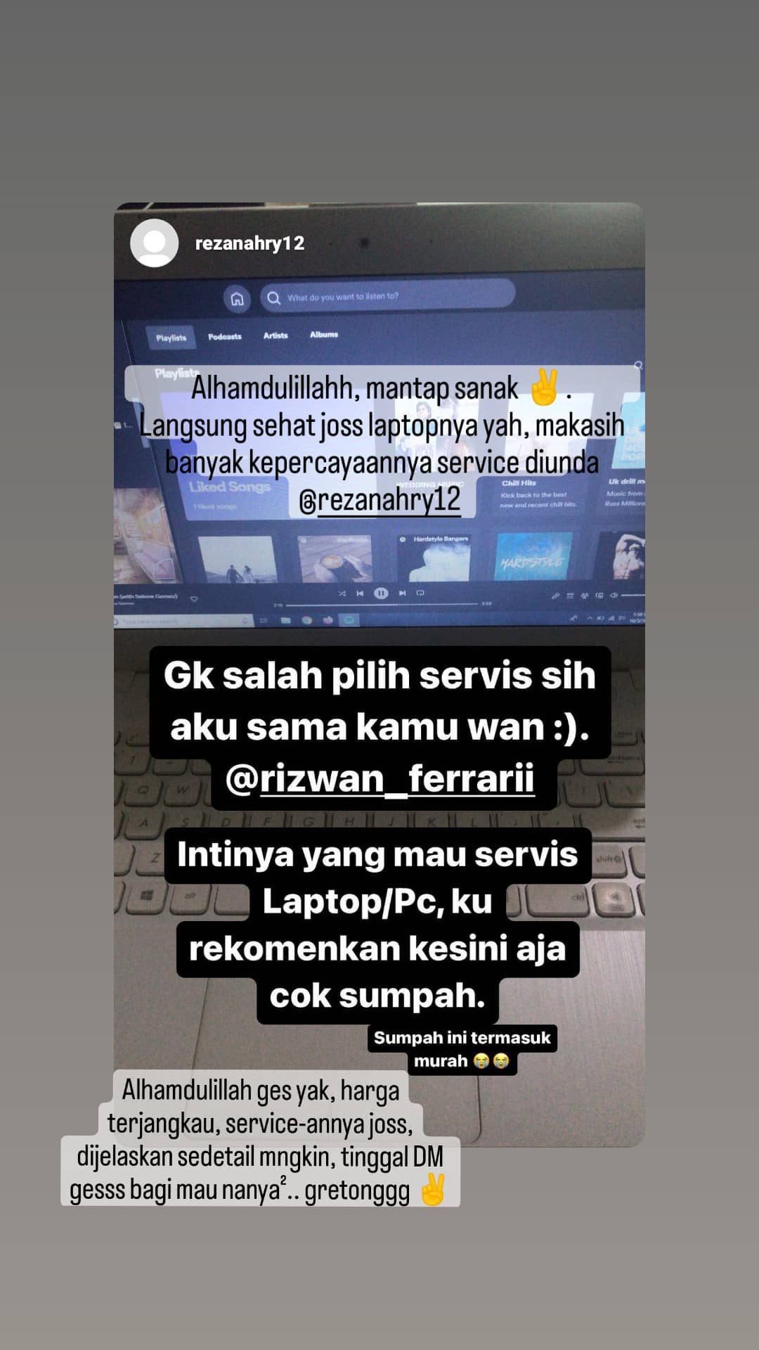 Ulasan pelanggan tentang pelayanan servis laptop