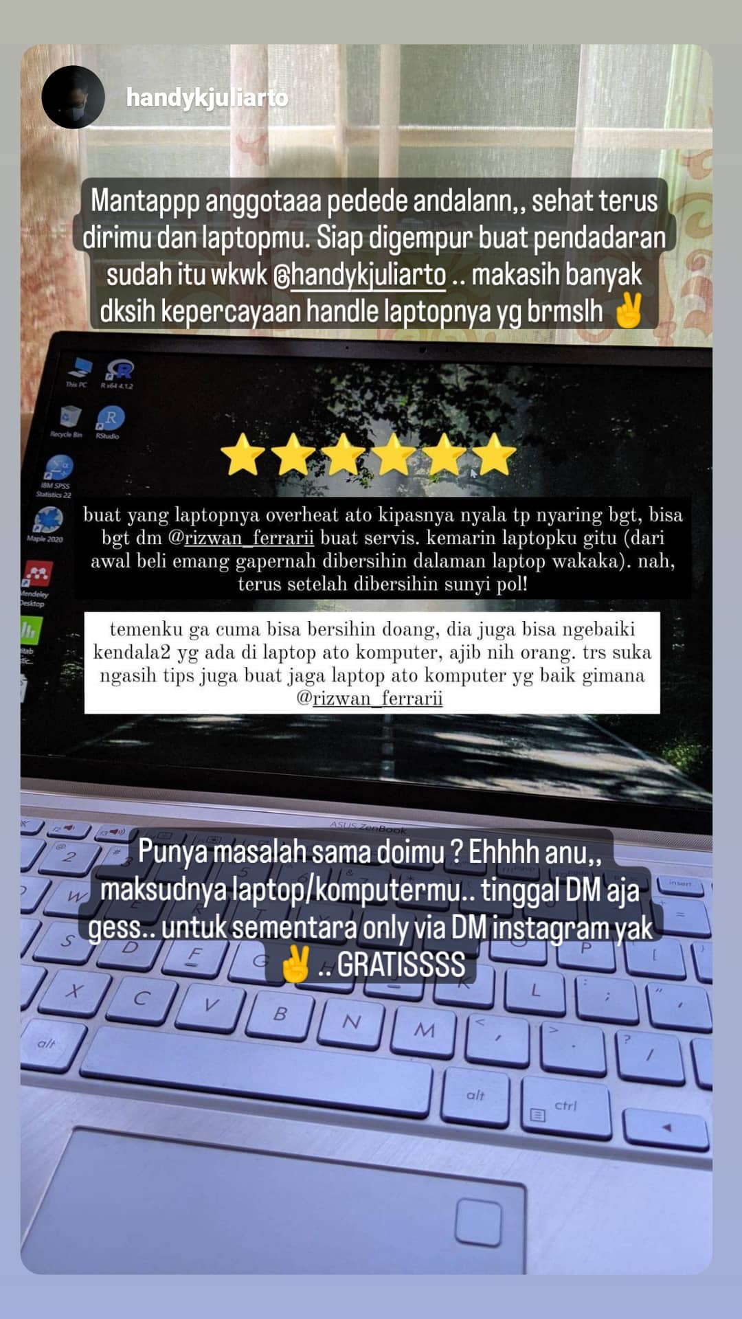 Ulasan pelanggan setelah kipas laptop dibersihkan